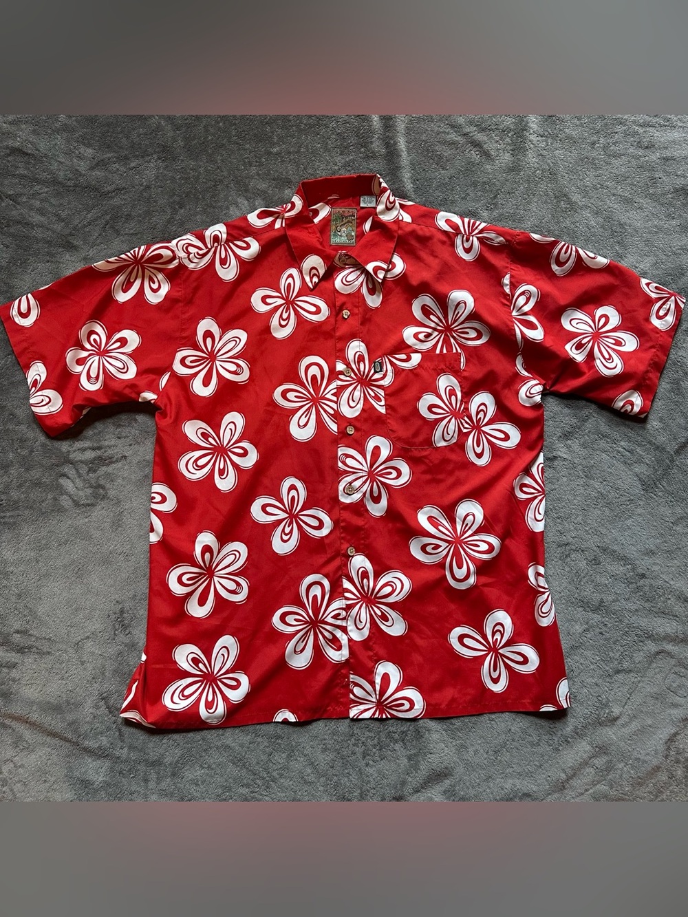 Vintage Pineapple Connections Hawaiian Shirt Mens L Red White Floral Aloha Y2K